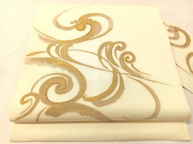 平和屋着物●塩瀬　九寸名古屋帯　立波文　金彩　正絹　逸品　CABJ0703vp 15,184円