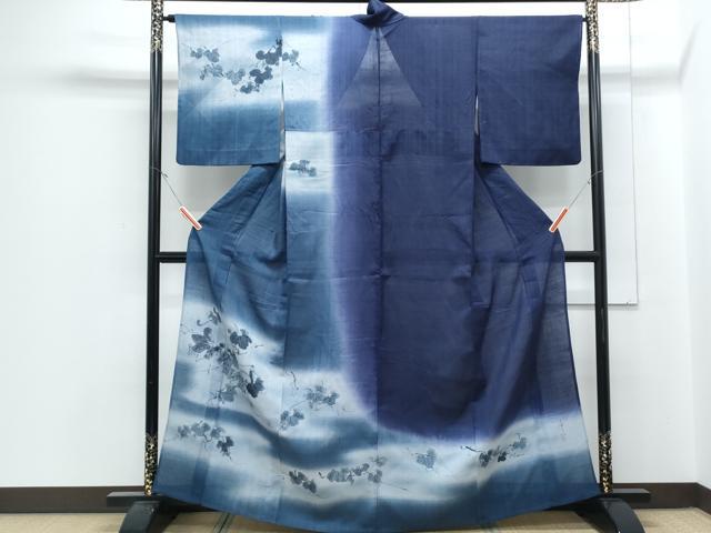 平和屋着物＊夏物　訪問着　生紬　紗　作家物　手描き　葡萄蔦の葉文　暈し染め　正絹　逸品　CABJ1043th 28,730円