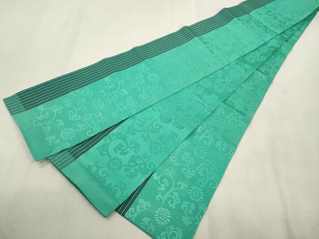 平和屋着物●本場筑前博多織　半幅帯　花唐草文　若竹色　一重帯　正絹　逸品　CABJ2151dy