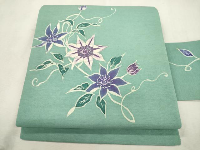 平和屋着物●九寸名古屋帯　ろうけつ染め　草花文　正絹　逸品　CABJ2232dy 28,730円