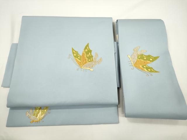 平和屋着物●塩瀬　つけ帯　総刺繍　駒刺繍　舞蝶文　金糸　正絹　逸品　CABJ2366dy