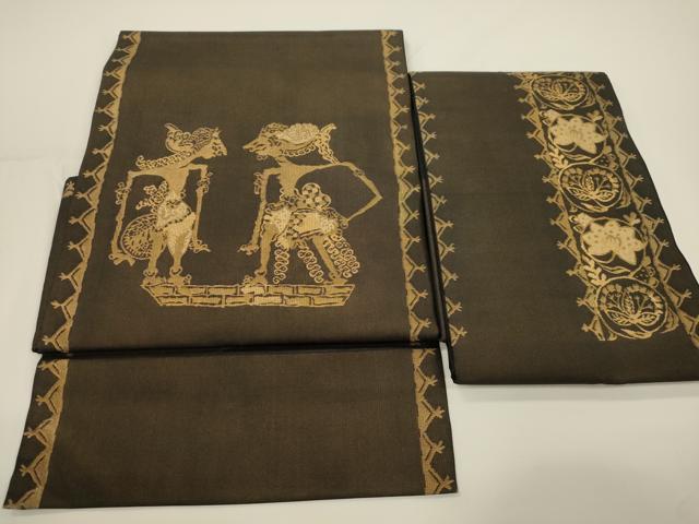 平和屋着物●洛風林　工芸帯地　つけ帯　人物文　金糸　正絹　逸品　CABJ2381dy