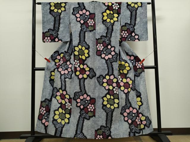 平和屋着物∴夏物　浴衣　有松鳴海絞り　枝花文　綿　逸品　CABJ2705ze
