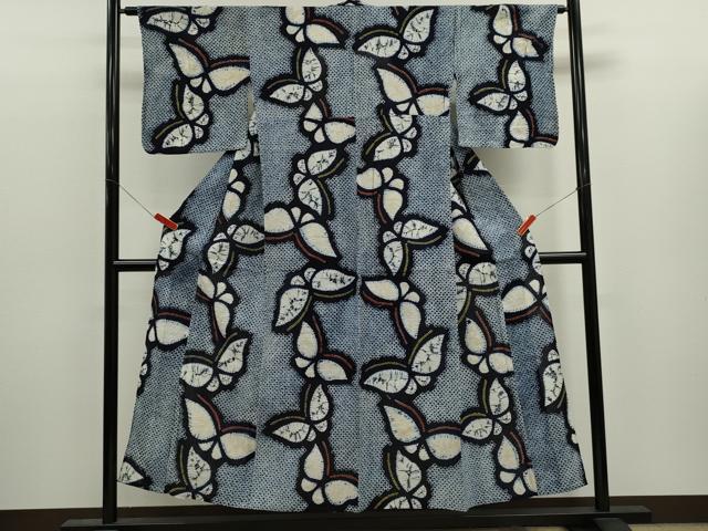 平和屋着物∴夏物　浴衣　有松鳴海絞り　舞蝶文　綿　逸品　CABJ2725ze