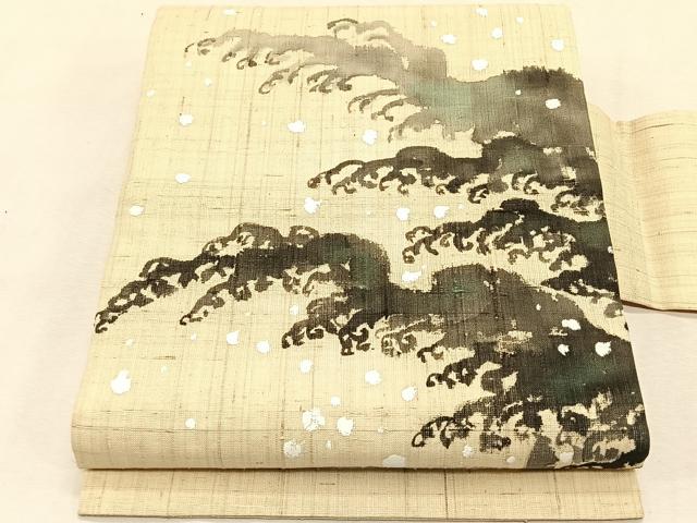 平和屋着物＊夏物　九寸名古屋帯　手描き　紬地　立波文　正絹　逸品　CABJ4792fb