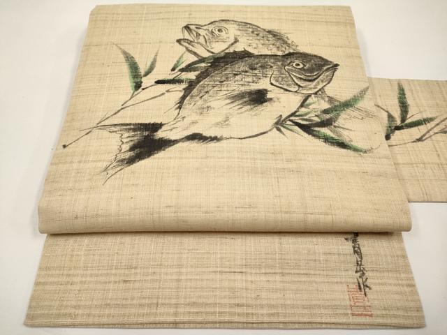 平和屋着物＊夏物　九寸名古屋帯　作家物　手描き　紬地　魚　正絹　逸品　CABJ5844tx 33,800円