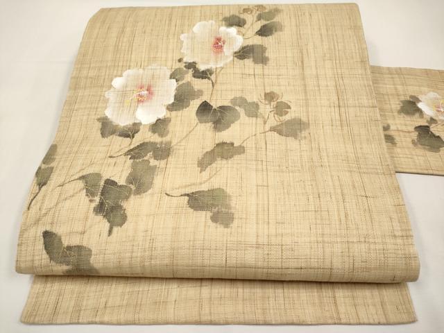 平和屋着物＊夏物　染色作家　桐山紫香　手描き　九寸名古屋帯　枝花文　金彩　麻　逸品　CABK1691tx