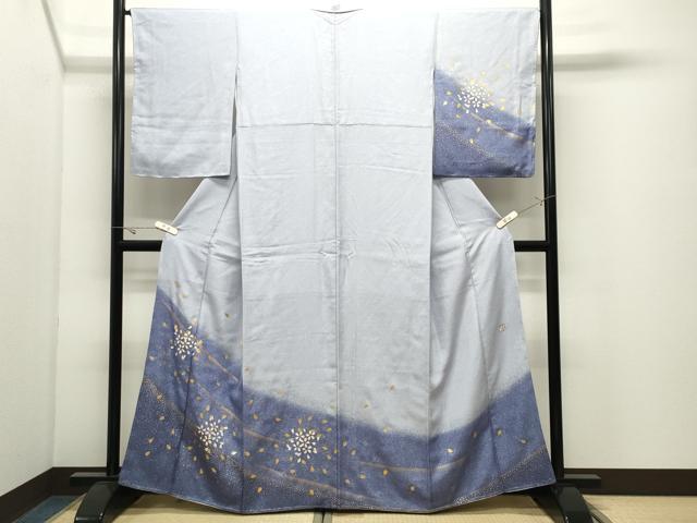 平和屋着物●訪問着　作家物　舞桜文　暈し染め　金彩　銀通し地　正絹　逸品　未使用　CABK2293gh