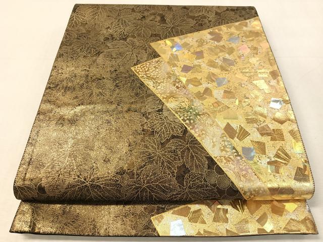 逸品＊金彩友禅作家 堀省平 金煌織 太鼓柄袋帯 翔寿 特殊三重経織 黒箔 極美品 平和屋着物○金彩友禅作家 金彩の魔術師 堀省平 金煌織 太鼓柄袋帯