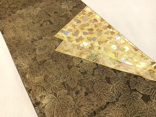 逸品＊金彩友禅作家 堀省平 金煌織 太鼓柄袋帯 翔寿 特殊三重経織 黒箔 極美品 平和屋着物○金彩友禅作家 金彩の魔術師 堀省平 金煌織 太鼓柄袋帯