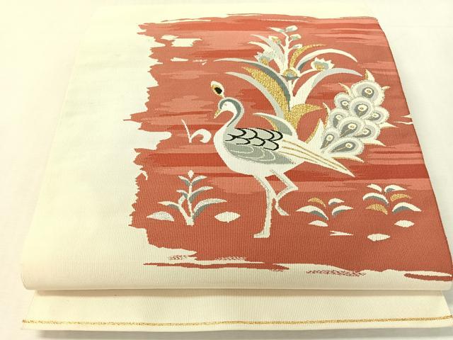 平和屋着物●爪掻き本綴れ　八寸名古屋帯　孔雀文　金銀糸　正絹　逸品　CABK4785vp