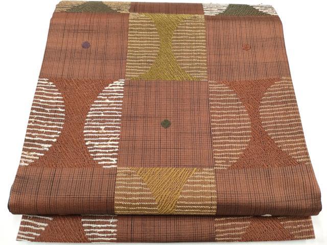 平和屋着物●六通柄袋帯　幾何変市松文様　金糸　正絹　逸品　CABK5946hy 20,306円