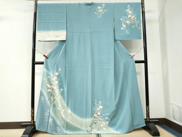 平和屋着物●訪問着　友禅　作家物　草花文　反端付き　正絹　逸品　CABK7263yc