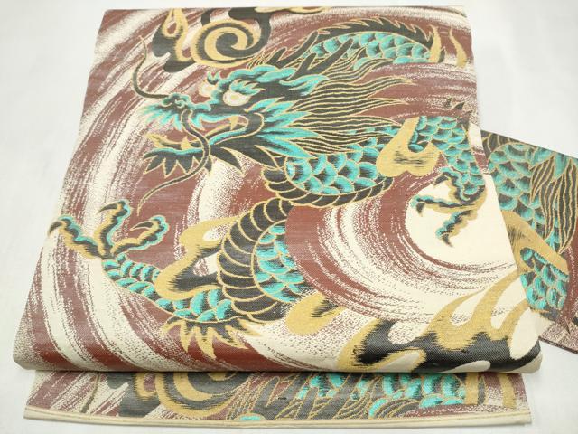 平和屋着物●アンティーク　大正ロマン　九寸名古屋帯　龍　金糸　正絹　逸品　CABL9646hy