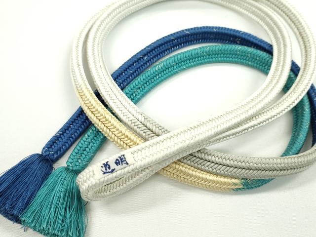 平和屋本店■極上 有職組紐道明 帯締め 冠組 両手先段 青・青緑 金糸 宮内庁御用 国立博物館御用 東京芸術大学御用 逸品 未使用 CXAA0508s5