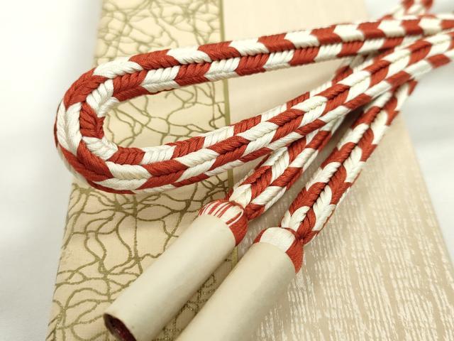 平和屋本店■極上　有職組紐道明　帯締め　丸源氏組　弁柄色×白　宮内庁御用　国立博物館御用　東京芸術大学御用　逸品　未使用CXAA0564s5