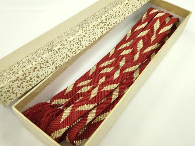 平和屋本店□極上 有職組紐道明 帯締め 笹浪組 紅海老茶色 金糸