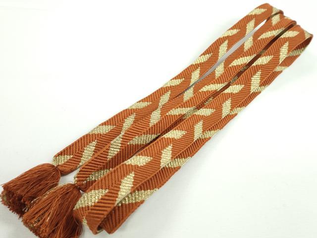 平和屋本店□極上 有職組紐道明 帯締め 笹浪組 代赭色 金糸 宮内庁