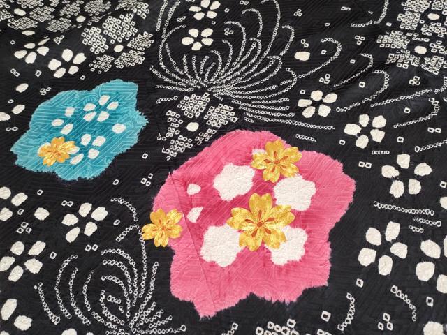 平和屋本店□極上 振袖 駒刺繍 絞り 乱菊 舞桜 黒地 逸品 CYAA0841s5