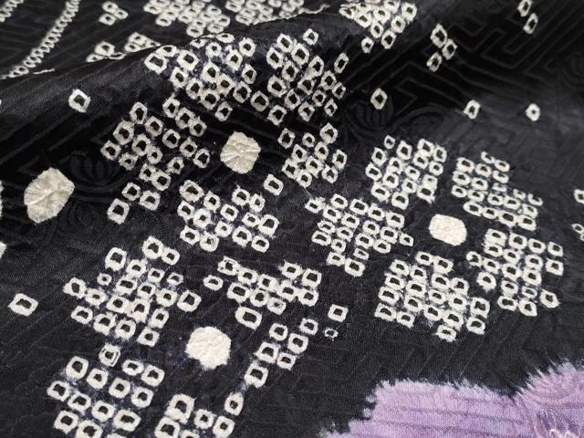 平和屋本店□極上 振袖 駒刺繍 絞り 乱菊 舞桜 黒地 逸品 CYAA0841s5