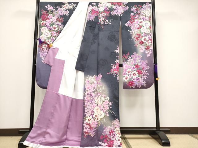 平和屋本店■極上　森英恵・HANAE MORI　振袖　駒刺繍　草花文　暈し染め　金彩　逸品　CYAA0842s5 平和屋本店□極上 森英恵・HANAE MORI 振袖 駒刺繍 草花文 暈し