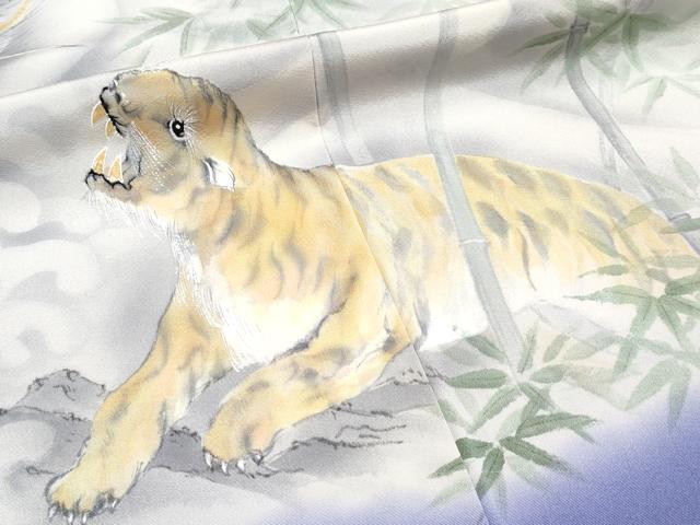 平和屋本店□極上 訪問着 作家物 手描き 螺鈿 龍 虎 暈し染め