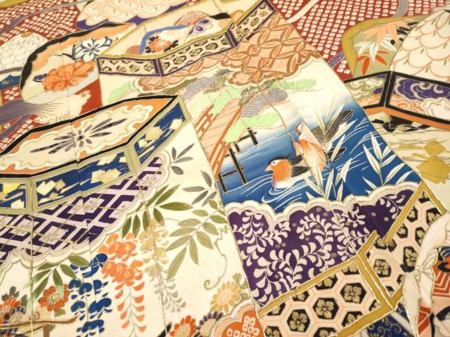 平和屋本店□極上 アンティーク 大正ロマン 振袖 手描き 相良刺繍 駒
