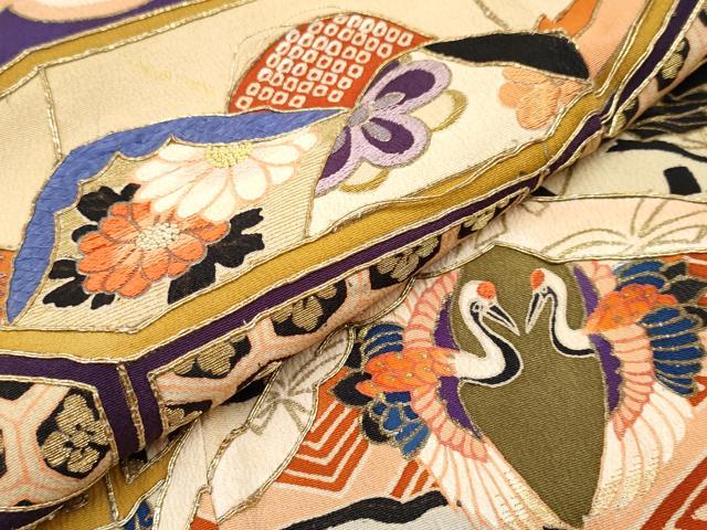 平和屋本店□極上 アンティーク 大正ロマン 振袖 手描き 相良刺繍 駒