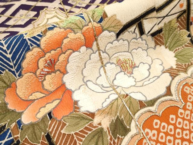 平和屋本店□極上 アンティーク 大正ロマン 振袖 手描き 相良刺繍 駒