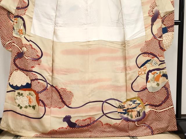 平和屋本店□極上 アンティーク 大正ロマン 振袖 相良刺繍 飛鶴吉祥花文