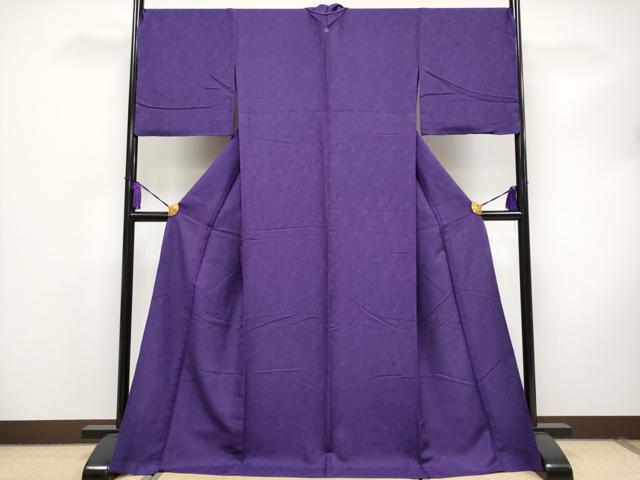 平和屋本店■極上　華道家 假屋崎省吾プロデュース きものの世界　両面織　色無地 単衣 深紫色 バラ地紋　反端付　逸品 未使用 CYAA0871s5 平和屋本店□極上 華道家 假屋崎省吾プロデュース きものの世界 両面織