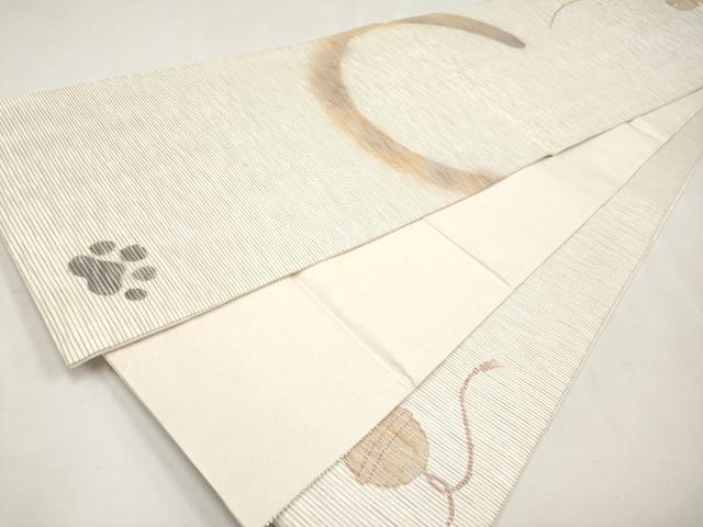 平和屋本店□極上 太鼓柄袋帯 猫 銀彩 逸品 CYAA1137s5