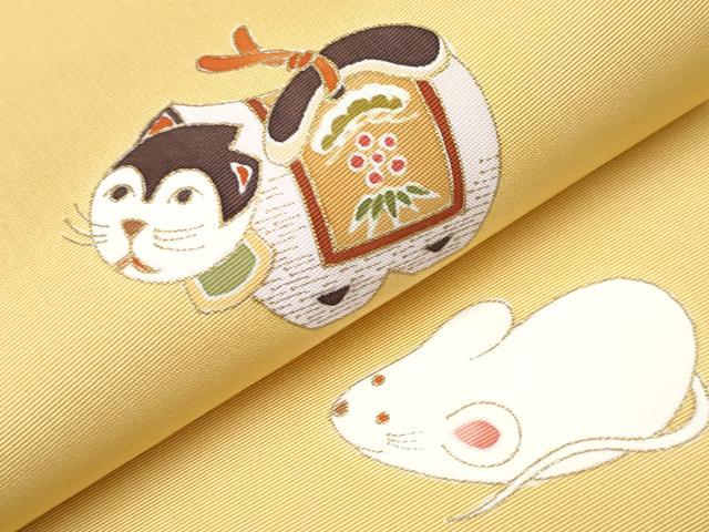 平和屋本店●極上　東京手描友禅　安達雅一　塩瀬　九寸名古屋帯　十二支　金彩　玉蜀黍色地　逸品　未使用　CYAA1165s5 平和屋本店□極上 東京手描友禅 安達雅一 塩瀬 九寸名古屋