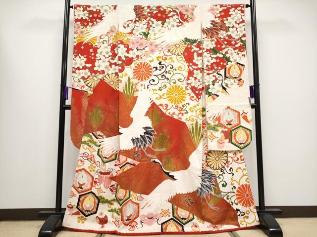 平和屋本店■極上　アンティーク　大正ロマン　振袖　飛鶴吉祥花唐草文　金彩　逸品　CYAA1277s5