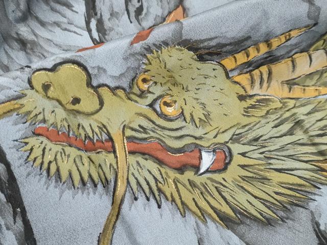 平和屋本店□極上 男性 綿薩摩・長襦袢セット 木綿 単衣 縞 利休色