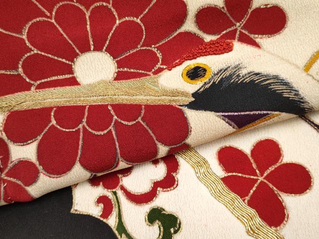 平和屋本店■極上　アンティーク　大正ロマン　振袖　相良刺繍　駒刺繍　立波飛鶴花文　金彩　逸品　CYAA1348s5 平和屋本店□極上 アンティーク 大正ロマン 振袖 相良刺繍 駒刺繍 立波飛鶴