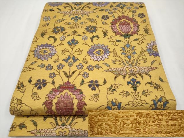 平和屋本店■極上　1854年創業　帯屋捨松　六通柄袋帯　唐織　草花文　黄朽葉色地　逸品　CYAA1367s5