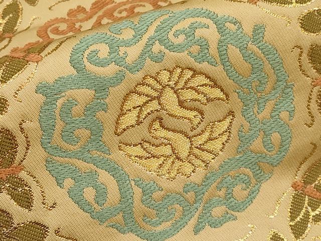 平和屋本店□極上 龍村晋謹製 全通柄袋帯 唐織 天平向鳥