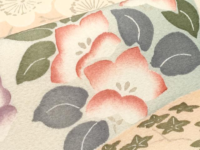 平和屋本店■極上　摺型友禅　京都　多ち花　九寸開き名古屋帯　貝桶花文　グレー地　逸品　CYAA1411s5 平和屋本店□極上 摺型友禅 京都 多ち花 九寸開き名古屋帯 貝桶花文