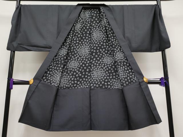 平和屋本店□極上 男性 長羽織 黒紬 キングサイズ 市松綾織 逸品