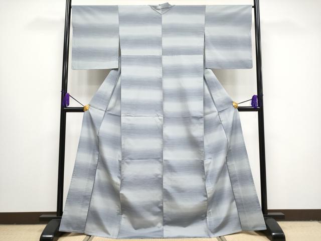 平和屋本店■極上　紬　単衣　花織　横段文　逸品　未使用　CYAA1525s5 紬