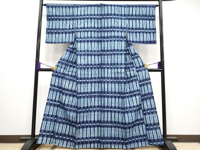 平和屋本店■極上　紬　単衣　折縫い絞り　本藍　逸品　CYAA1544s5