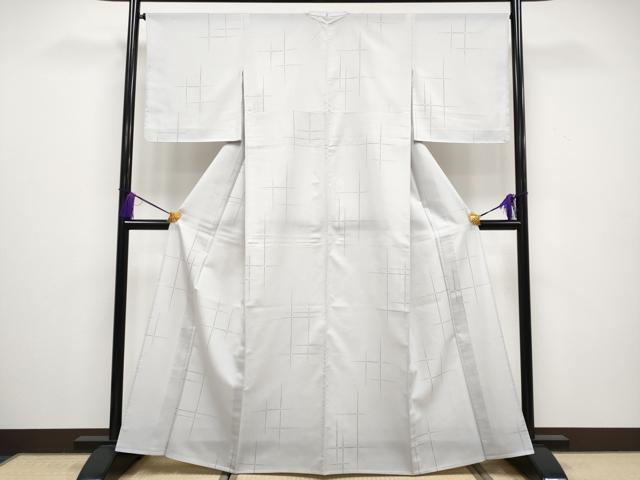 平和屋本店■極上　石川県指定無形文化財　牛首紬　白山工房　手織り　単衣　格子柄　証紙付き　逸品　未使用　CYAA1608s5 平和屋本店□極上 石川県指定無形文化財 牛首紬 白山工房 手織り