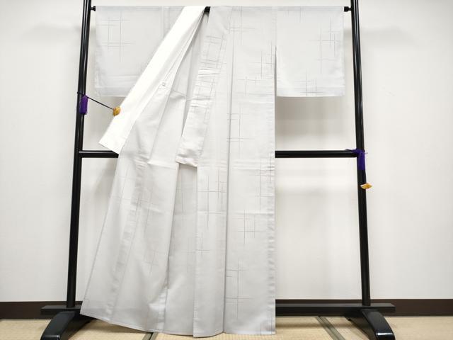 平和屋本店■極上　石川県指定無形文化財　牛首紬　白山工房　手織り　単衣　格子柄　証紙付き　逸品　未使用　CYAA1608s5 平和屋本店□極上 石川県指定無形文化財 牛首紬 白山工房 手織り