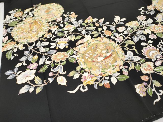平和屋本店□極上 創業460年・千總 黒留袖・長襦袢セット 駒刺繍 花鳥