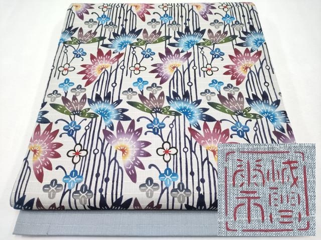 平和屋本店■希少　城間栄市　本場琉球紅型　西陣　前田　九寸開き名古屋帯　紬地　枝花文　逸品　CYAA1665s5