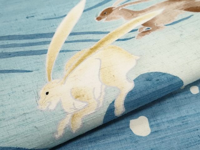 平和屋本店■極上　九寸名古屋帯　手描き　紬地　波兎　逸品　CYAA1699s5 平和屋本店□極上 九寸名古屋帯 手描き 紬地 波兎 逸品 CYAA1699s5