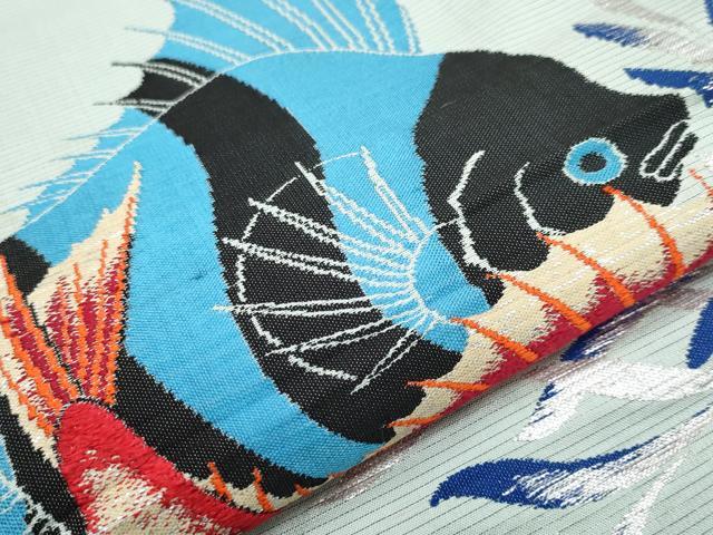 平和屋本店□極上 太鼓柄袋帯 友禅 雷神風神 海松色地 逸品 DZAA4170kh5