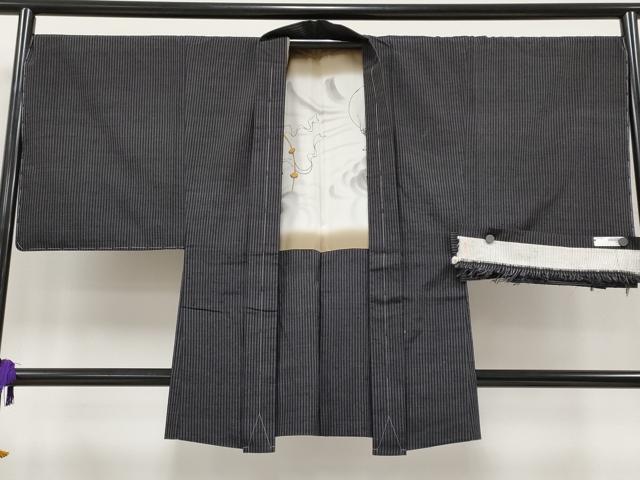 平和屋本店■極上　男性　紬　羽織　縞　反端付き　京都きもの友禅扱い　逸品　未使用　CYAA1765s5