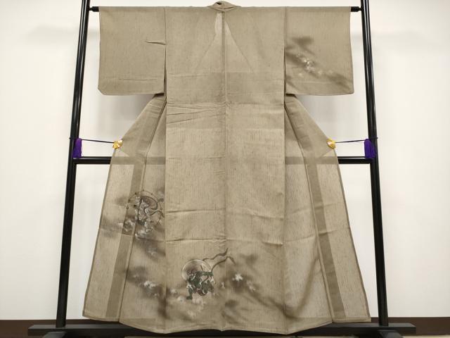 平和屋本店□極上 夏物 訪問着 生紬 手描き 菊 逸品 CZAA2708s5